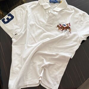 Ralph Lauren White Polo Shirt with Blue and Gold Label m